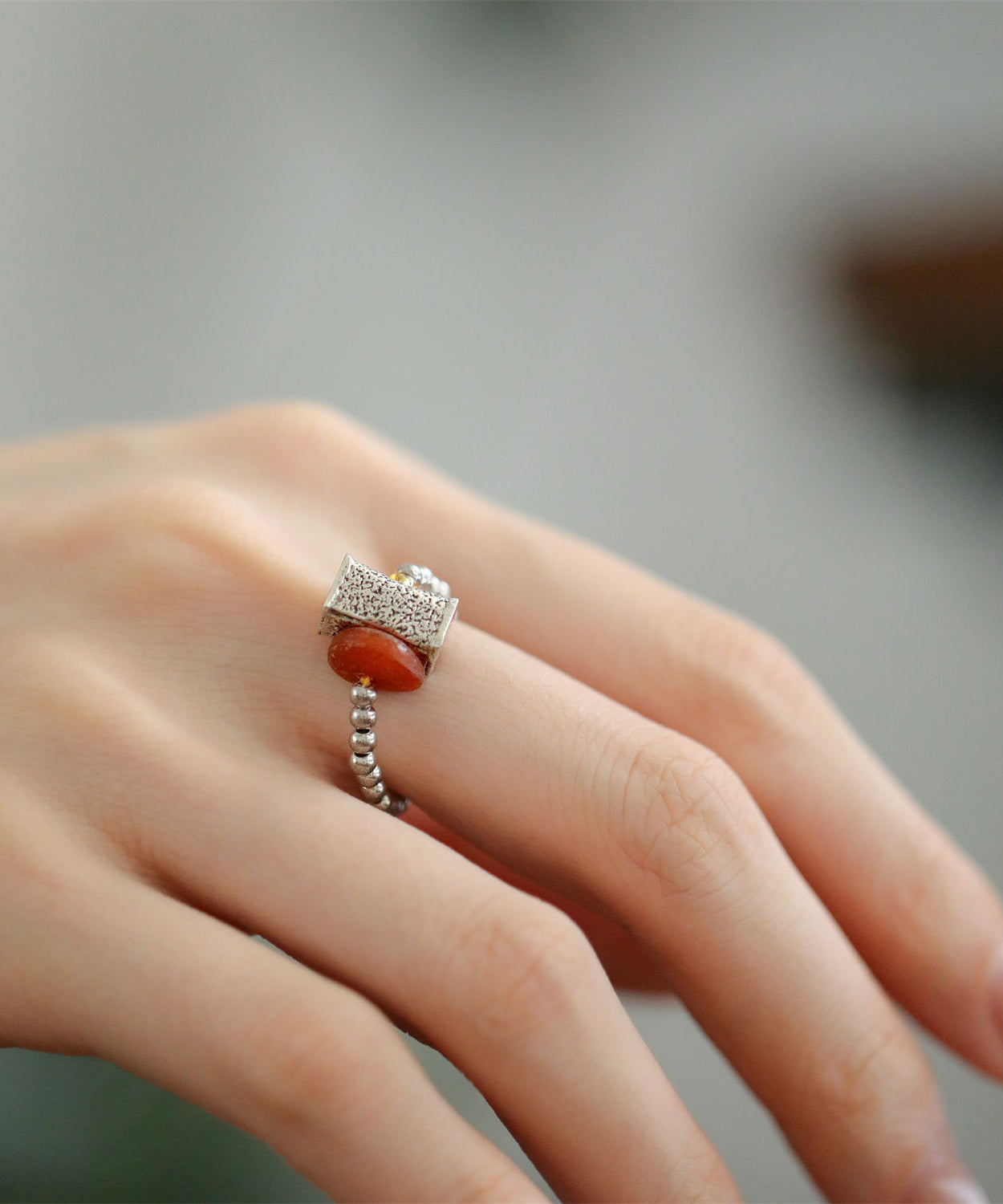 Retro Silk Sterling Silver Beads Beeswax Rings RA006 ABC