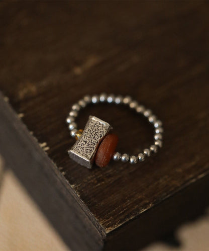 Retro Silk Sterling Silver Beads Beeswax Rings RA006 ABC