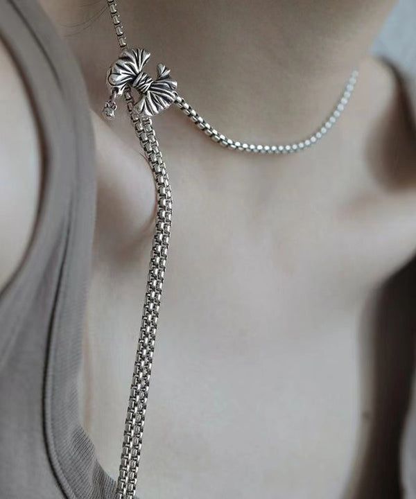 Retro Silk Sterling Silver Bow Tassel Pendant Necklace GH1072 Ada Fashion