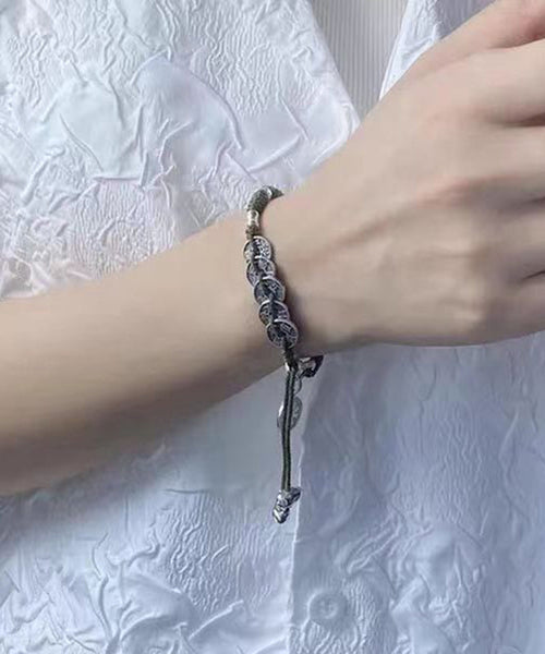 Retro Silk Sterling Silver Five Emperor Coins Tassel Charm Bracelet GH1048 Ada Fashion