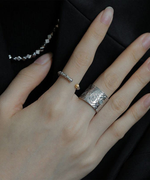 Sterling Retro Inlay Jade Silk Silver Rings FashionChic