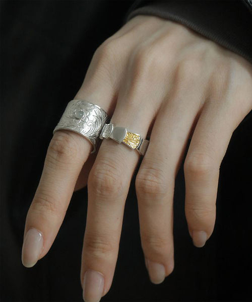 Sterling Retro Inlay Jade Silk Silver Rings FashionChic