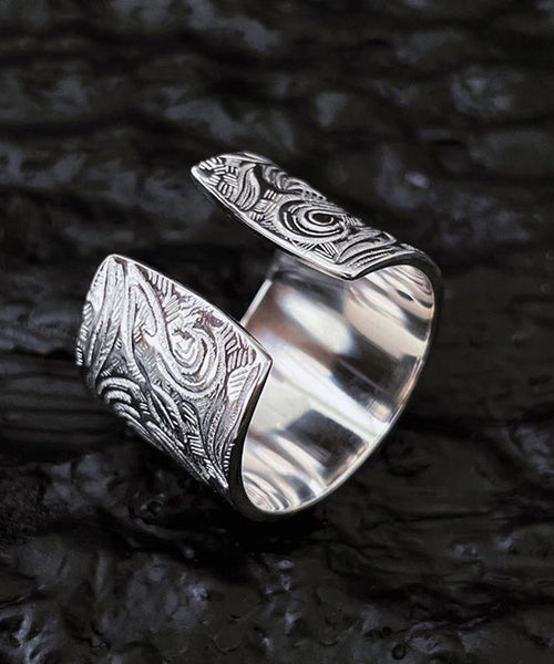 Sterling Retro Inlay Jade Silk Silver Rings FashionChic