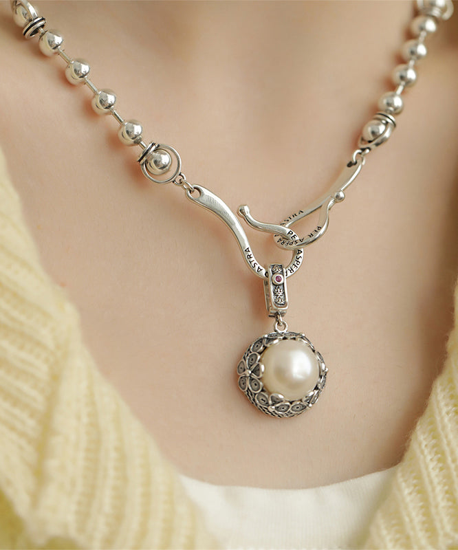 Retro Silk Sterling Silver Pearl Pendant Necklace KX1085 Ada Fashion