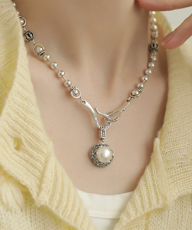 Retro Silk Sterling Silver Pearl Pendant Necklace KX1085 Ada Fashion