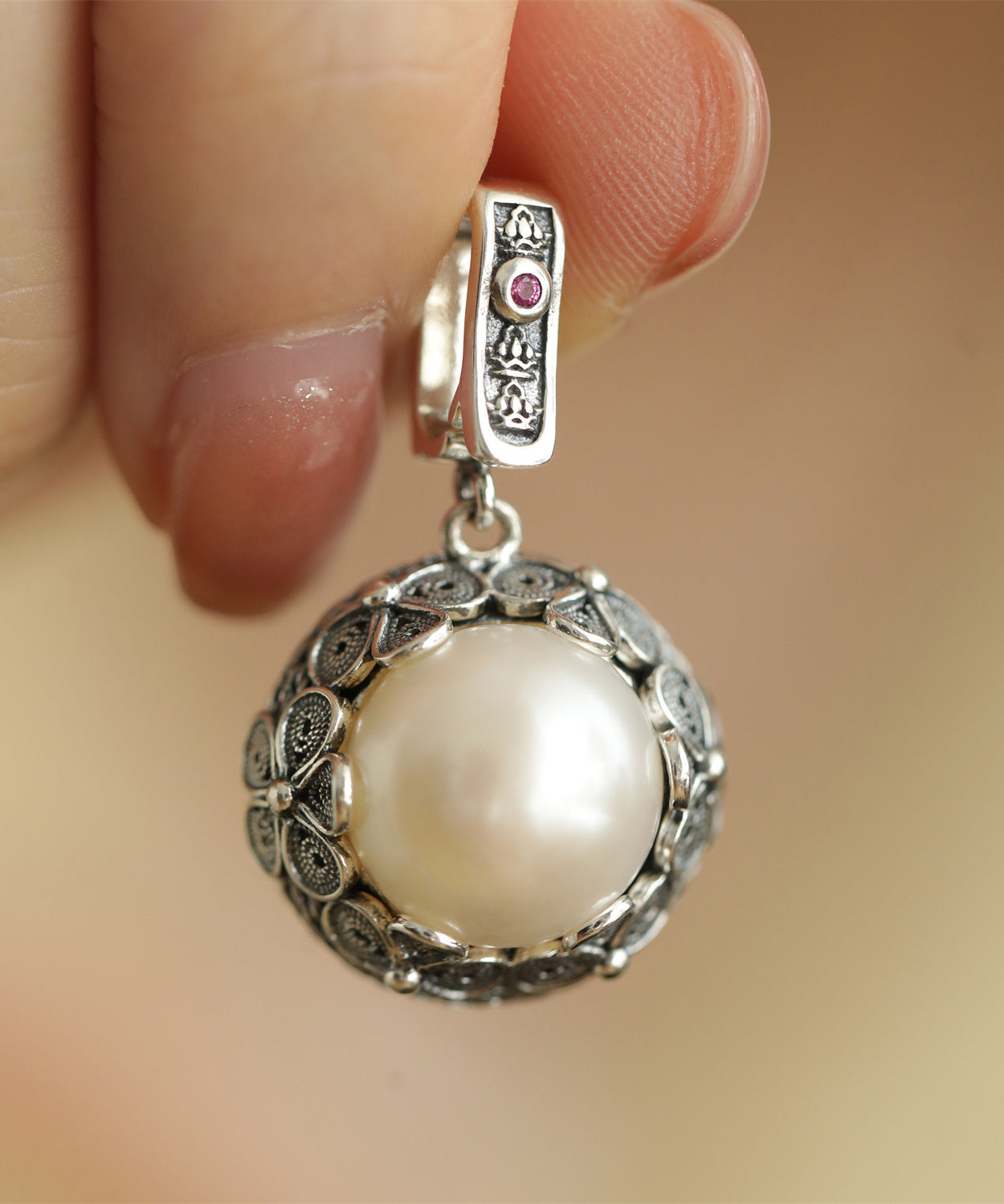 Retro Silk Sterling Silver Pearl Pendant Necklace KX1085 Ada Fashion