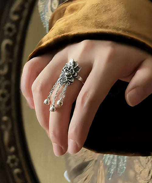 Peony Tassel Sterling Silk Retro Rings Silver FashionChic