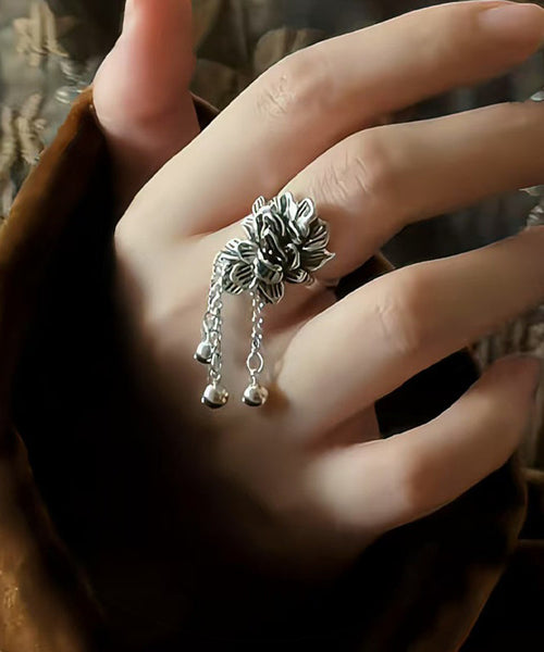 Peony Tassel Sterling Silk Retro Rings Silver FashionChic