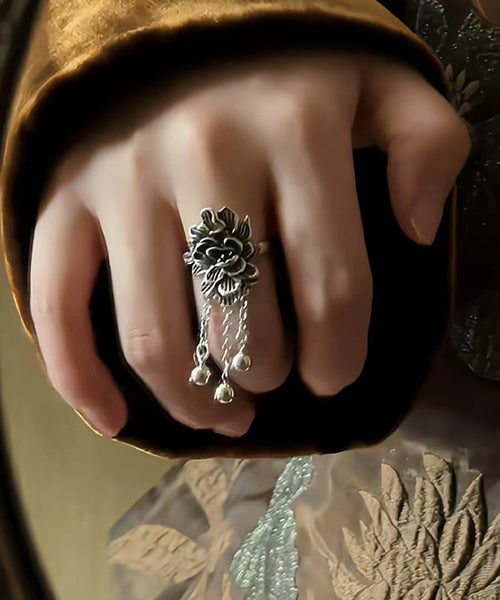 Peony Tassel Sterling Silk Retro Rings Silver FashionChic