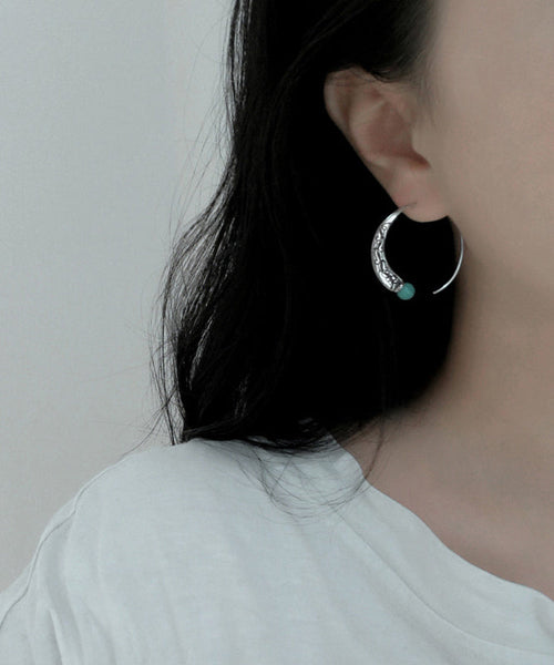 Retro Silk Sterling Silver Turquoise Hoop Earrings TX024