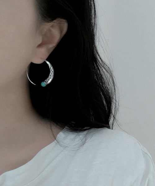 Retro Silk Sterling Silver Turquoise Hoop Earrings TX024
