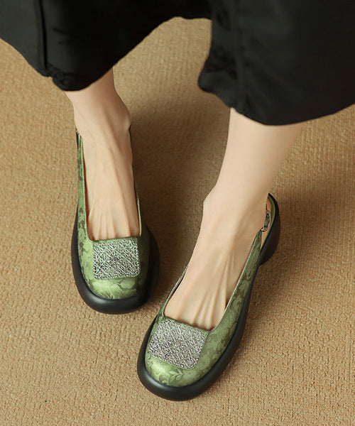 Retro Splicing Chunky Loafer Shoes Green Cowhide Leather YC006 ABC