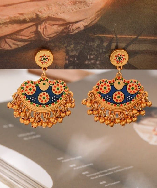 Retro Sterling Silver Overgild Drip Glaze Enamel Tassel Drop Earrings EY014 ABC