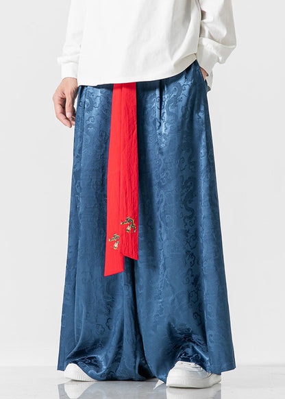 Retro Style Loose Royal Blue Wide Leg Skirt Pants For Men's Summer SA063 Men-casual-MENP240726