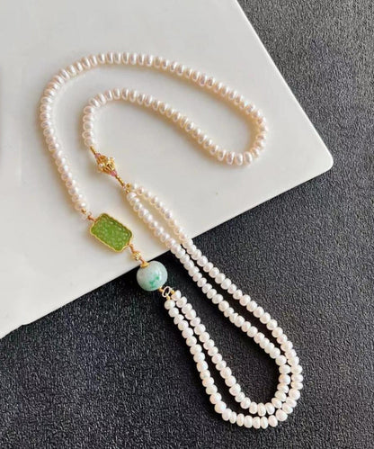 Gratuated Necklace Pearl White Beading Jade Bead Alloy Retro FashionChic