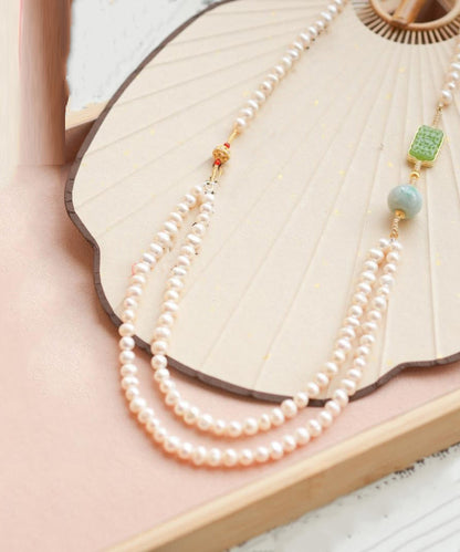 Gratuated Necklace Pearl White Beading Jade Bead Alloy Retro FashionChic