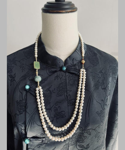 Gratuated Necklace Pearl White Beading Jade Bead Alloy Retro FashionChic