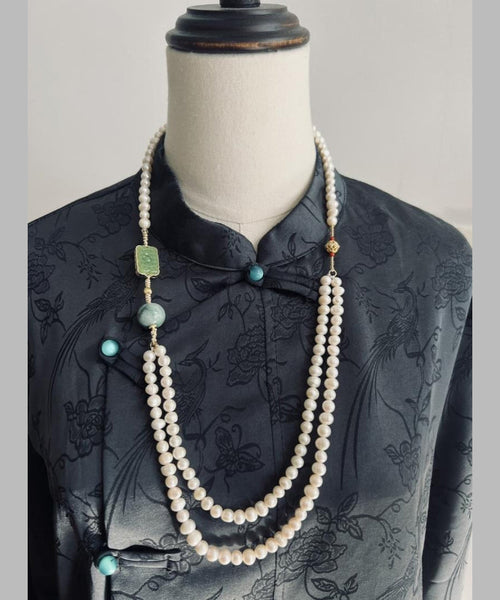 Gratuated Necklace Pearl White Beading Jade Bead Alloy Retro FashionChic
