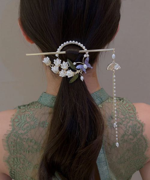 Retro White Alloy Pearl Lily Of The Valley Tassel Hairpin AB1083 Genistyle Shop
