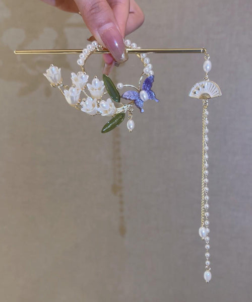 Retro White Alloy Pearl Lily Of The Valley Tassel Hairpin AB1083 Genistyle Shop