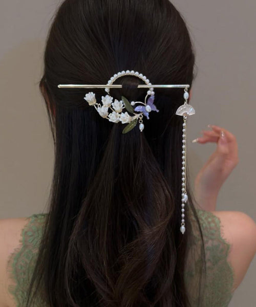 Retro White Alloy Pearl Lily Of The Valley Tassel Hairpin AB1083 Genistyle Shop