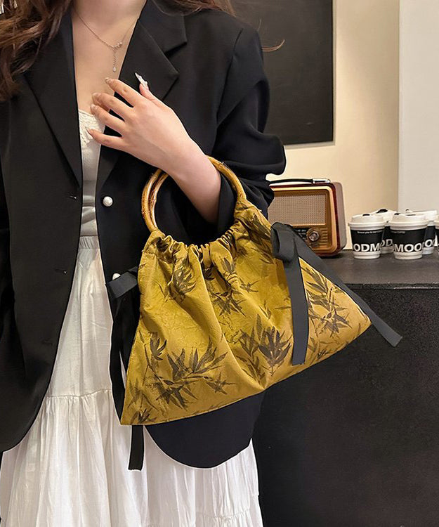 Retro Yellow Cinched Embroideried Silk Tote Handbag II032 Bag-BGS240825