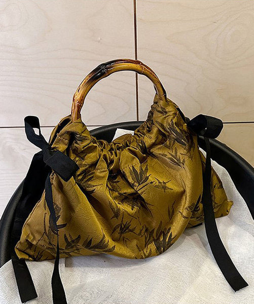 Retro Yellow Cinched Embroideried Silk Tote Handbag II032 Bag-BGS240825