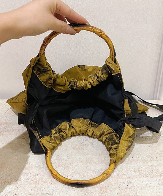 Retro Yellow Cinched Embroideried Silk Tote Handbag II032 Bag-BGS240825
