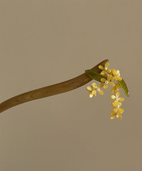 Retro Yellow Floral Green Sandalwood Hairpin ZZ026 JEW-HAI240613