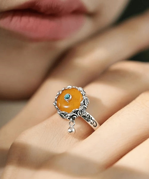 Retro Yellow Sterling Silver Jade Turquoise Rings YR004 ABC