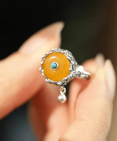 Retro Yellow Sterling Silver Jade Turquoise Rings YR004 ABC