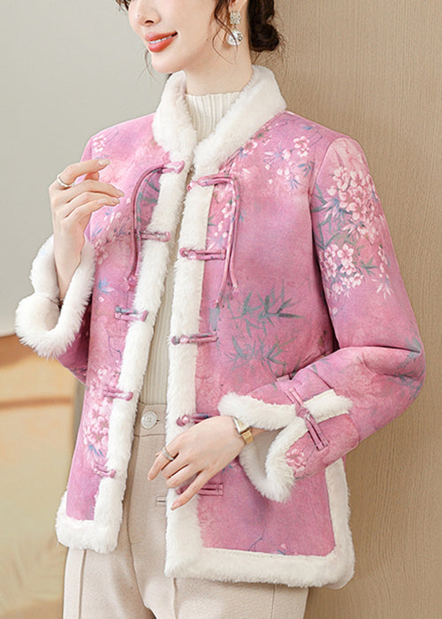 Rose Button Pockets Warm Fleece Winter Parkas Coat Fur Collar RZ026 ABC