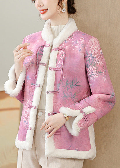 Rose Button Pockets Warm Fleece Winter Parkas Coat Fur Collar RZ026 ABC