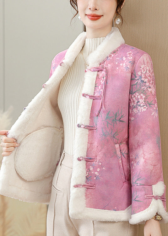 Rose Button Pockets Warm Fleece Winter Parkas Coat Fur Collar RZ026 ABC