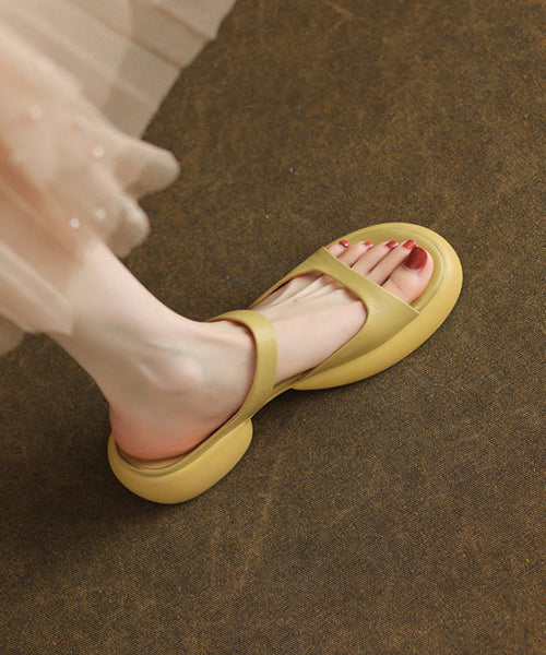 Cowhide Leather Sandals Chic Splicing Chunky Rose Slide FashionChic