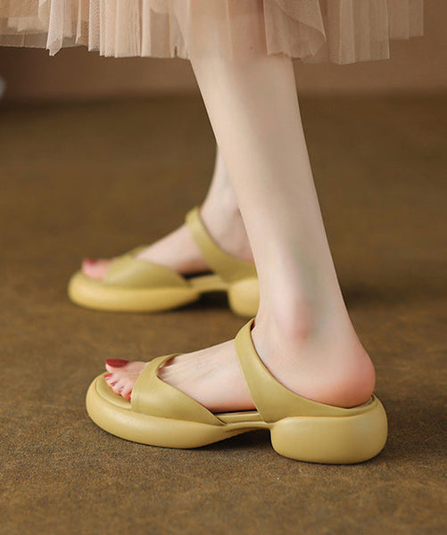 Cowhide Leather Sandals Chic Splicing Chunky Rose Slide FashionChic