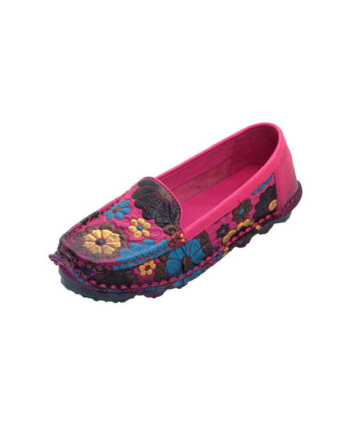 Rose Cowhide Leather Embossed Boho Handmade Flat Feet Shoes XC1031 Ada Fashion