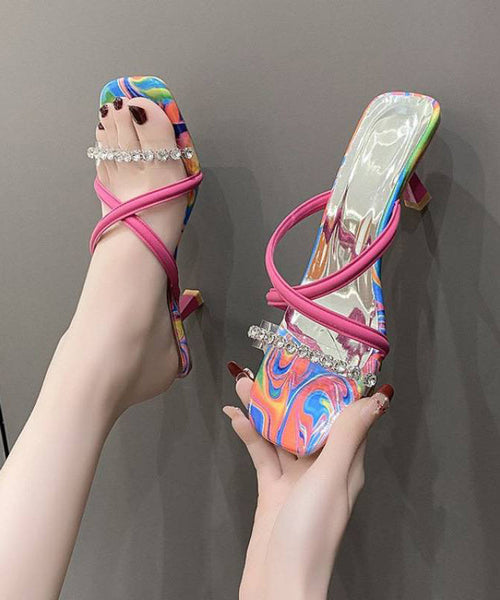 Fitted Splicing Faux Rose Slide High Heel Sandals Leather FashionChic