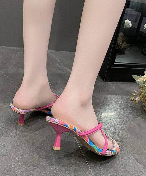 Fitted Splicing Faux Rose Slide High Heel Sandals Leather FashionChic