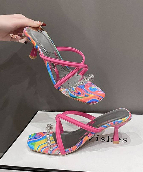 Fitted Splicing Faux Rose Slide High Heel Sandals Leather FashionChic