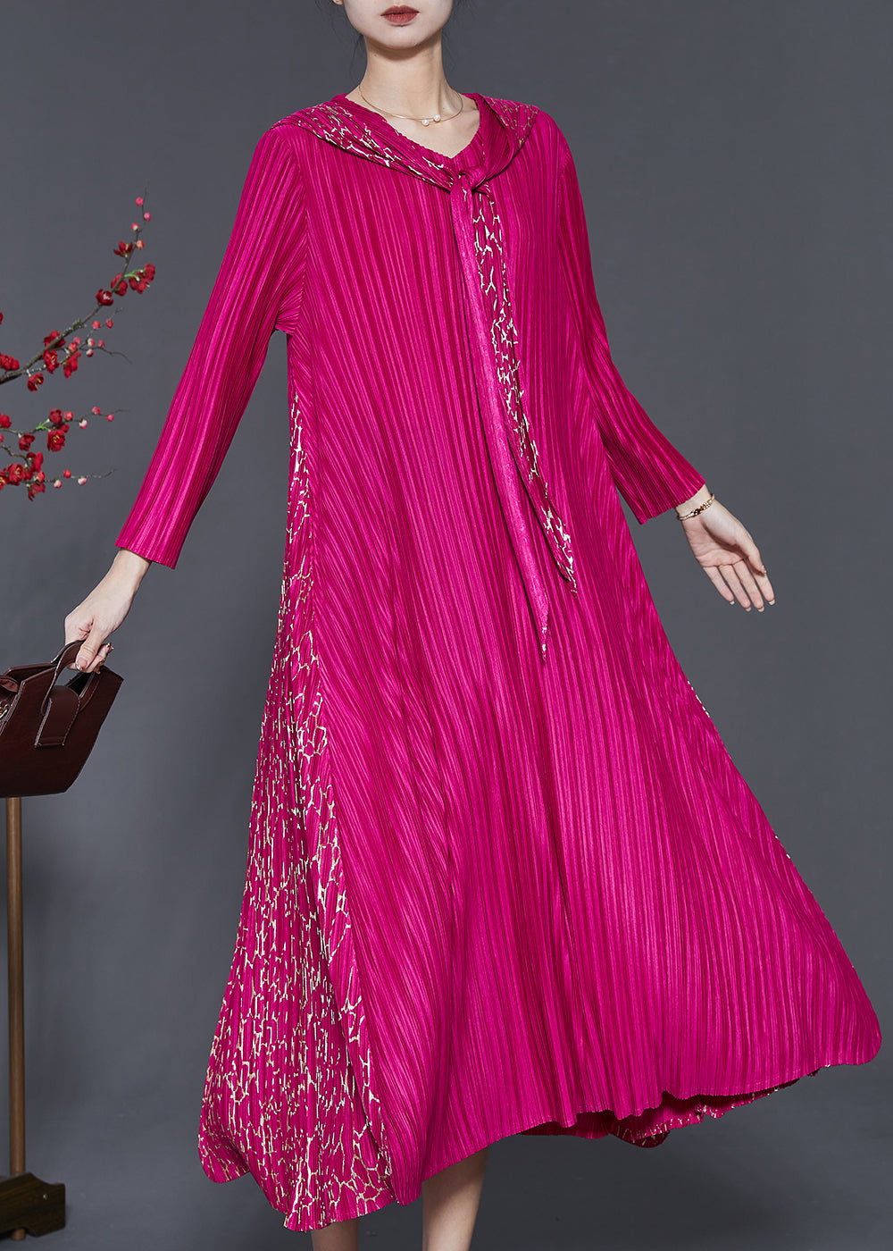 Rose Patchwork Pleated Dress Hooded Exra Large Hem Spring SD1028 Ada Fashion