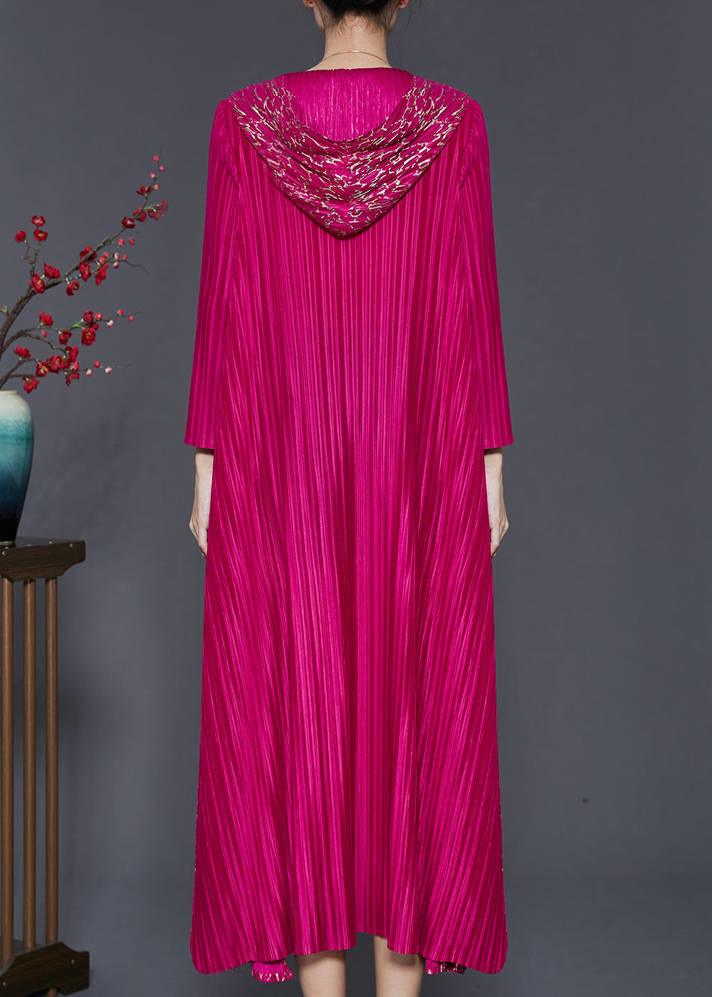 Rose Patchwork Pleated Dress Hooded Exra Large Hem Spring SD1028 Ada Fashion