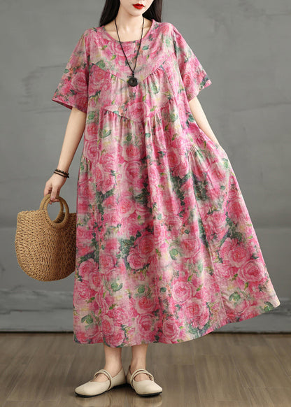 Summer Dress Print Rose Ankle Cotton Oversized FashionChic