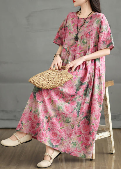 Summer Dress Print Rose Ankle Cotton Oversized FashionChic