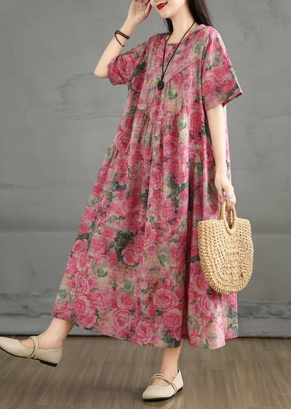 Summer Dress Print Rose Ankle Cotton Oversized FashionChic