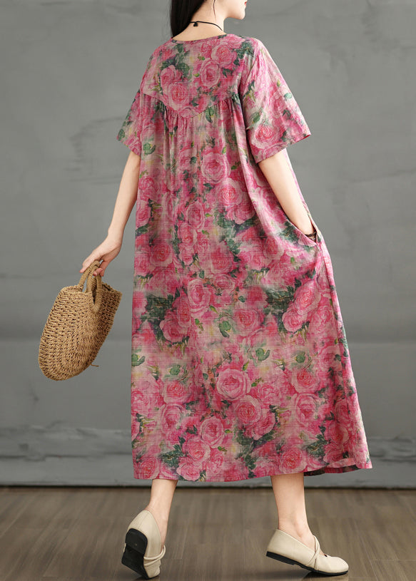 Summer Dress Print Rose Ankle Cotton Oversized FashionChic