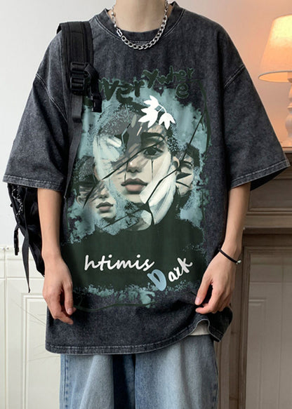 Men Shirts Half Rose Cotton T Print Sleeve Oversized FashionChic