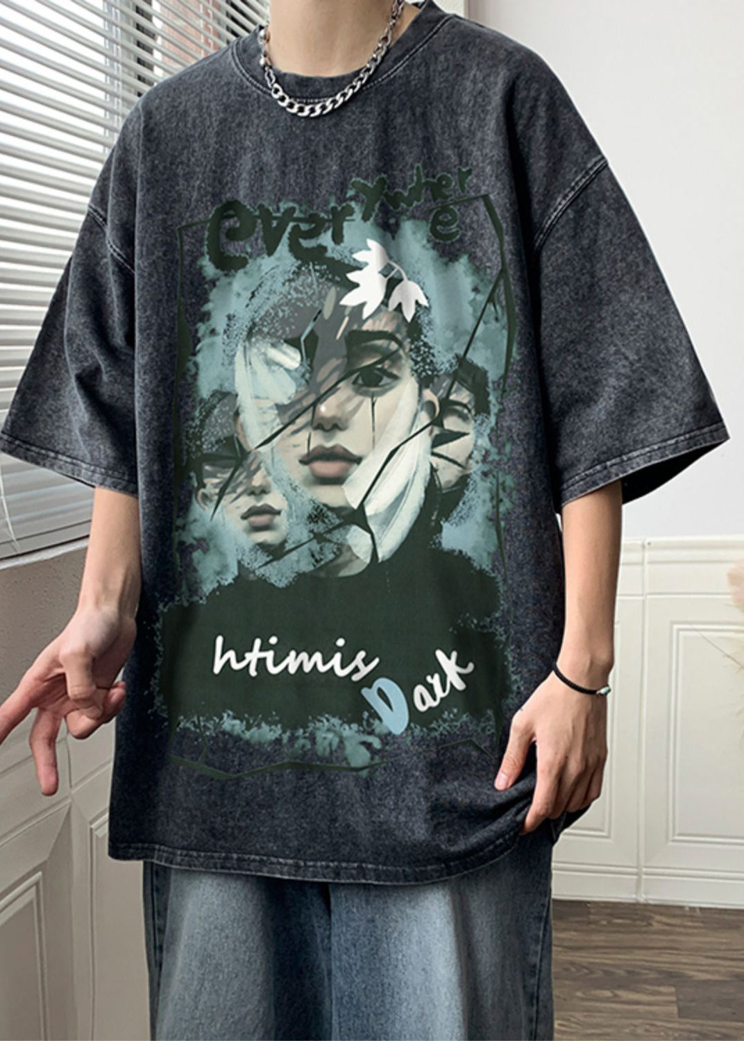 Men Shirts Half Rose Cotton T Print Sleeve Oversized FashionChic