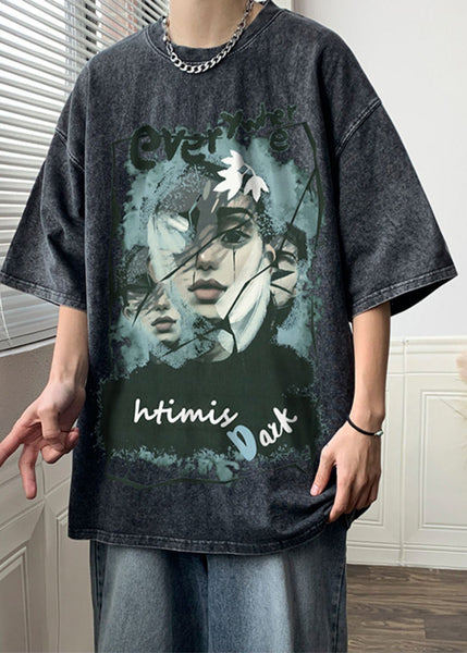 Men Shirts Half Rose Cotton T Print Sleeve Oversized FashionChic