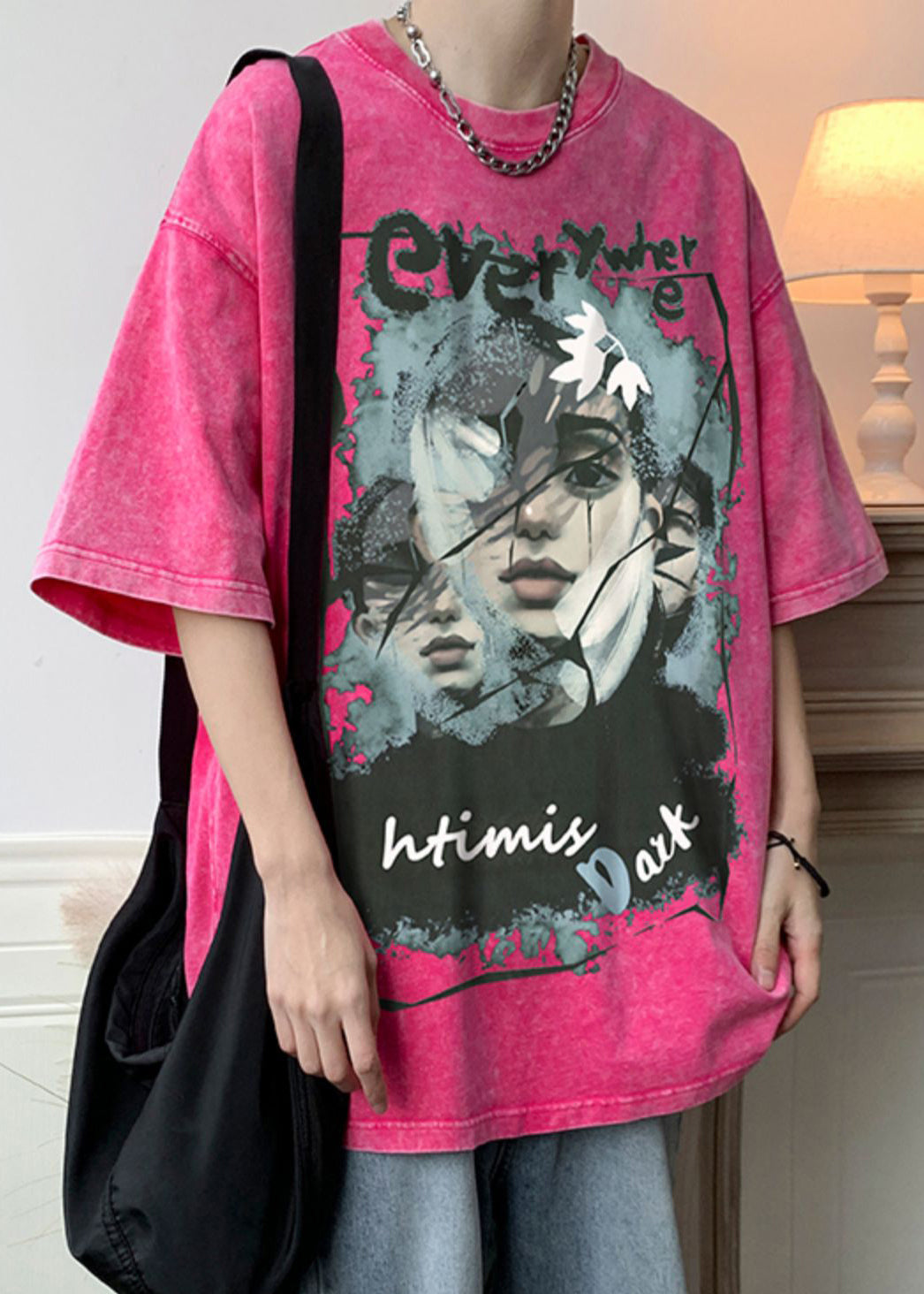 Men Shirts Half Rose Cotton T Print Sleeve Oversized FashionChic